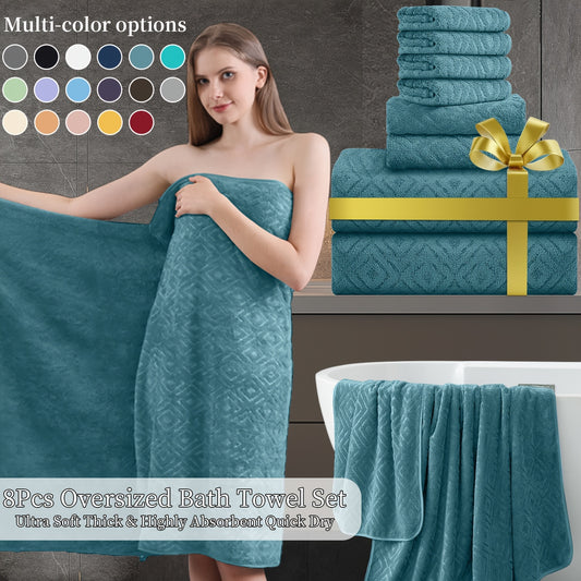700GSM Bath Towel Set 8 Piece Extra Large Ultra Soft Thick - Highly Absorbent Quick Dry | 2 Oversized Bath Towels 2 Hand Towels 4 Washcloths | 16 Colors | Bathroom Hotel Gym Spa Adult Gift Set