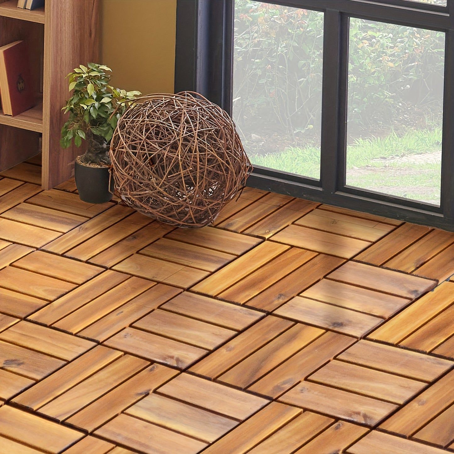 Patiojoy 27PCS Patio Interlocking Tiles Acacia Slat Wood Garden Indoor &Outdoor