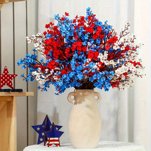 15pcs July 4th Artificial Flowers - Genuine Touching Petals Patriotic Red, White And Blue Flower Arrangements, High-quality Plastic Indoor/outdoor Independence Day Home Decorations, Table Center Decorations, Maintenance-free Holiday Decorations