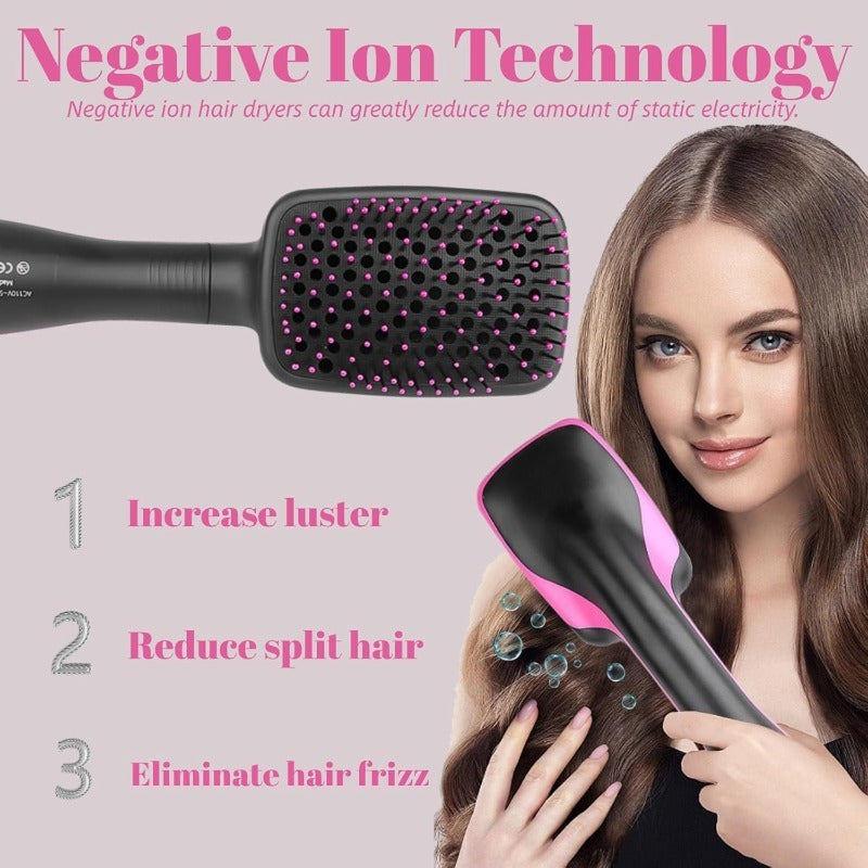 Portable Ionic Hair Straightener Brush | 3-in-1 Hot Air Brush & Styler with Negative Ion Technology, Frizz Control, Rapid, Wet/Dry Use, Anti-Scald - Comb/Straighter/Dryer in One | Perfect Valentine'S Day Gift, 110V Power Supply