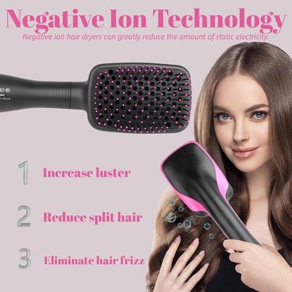 Portable Ionic Hair Straightener Brush | 3-in-1 Hot Air Brush & Styler with Negative Ion Technology, Frizz Control, Rapid, Wet/Dry Use, Anti-Scald - Comb/Straighter/Dryer in One | Perfect Valentine'S Day Gift, 110V Power Supply