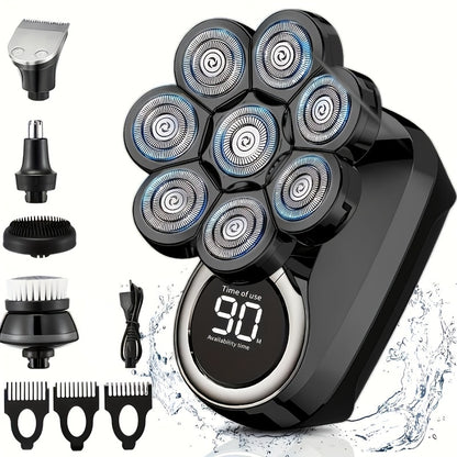 Electric Shaver 8-Blade 5-in-1 – IPX7 Waterproof USB-C Rechargeable Multi-Function Grooming Kit with Nose Hair Trimmer & Facial Brush, Fully Washable, 8D Replacement Blade Available