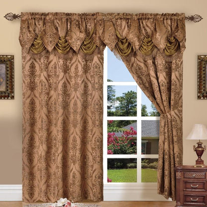 Elegant Comfort Luxury 2pc Fancy Penelope Jacquard Design Room Darkening 54 x 84 inch Rod Pocket Curtain Panel Set With Attached Waterfall Valance Machine Washable for Living Room, Bedroom, Study, Home Office, Curtains for Living Room, Bedroom Elegance, C