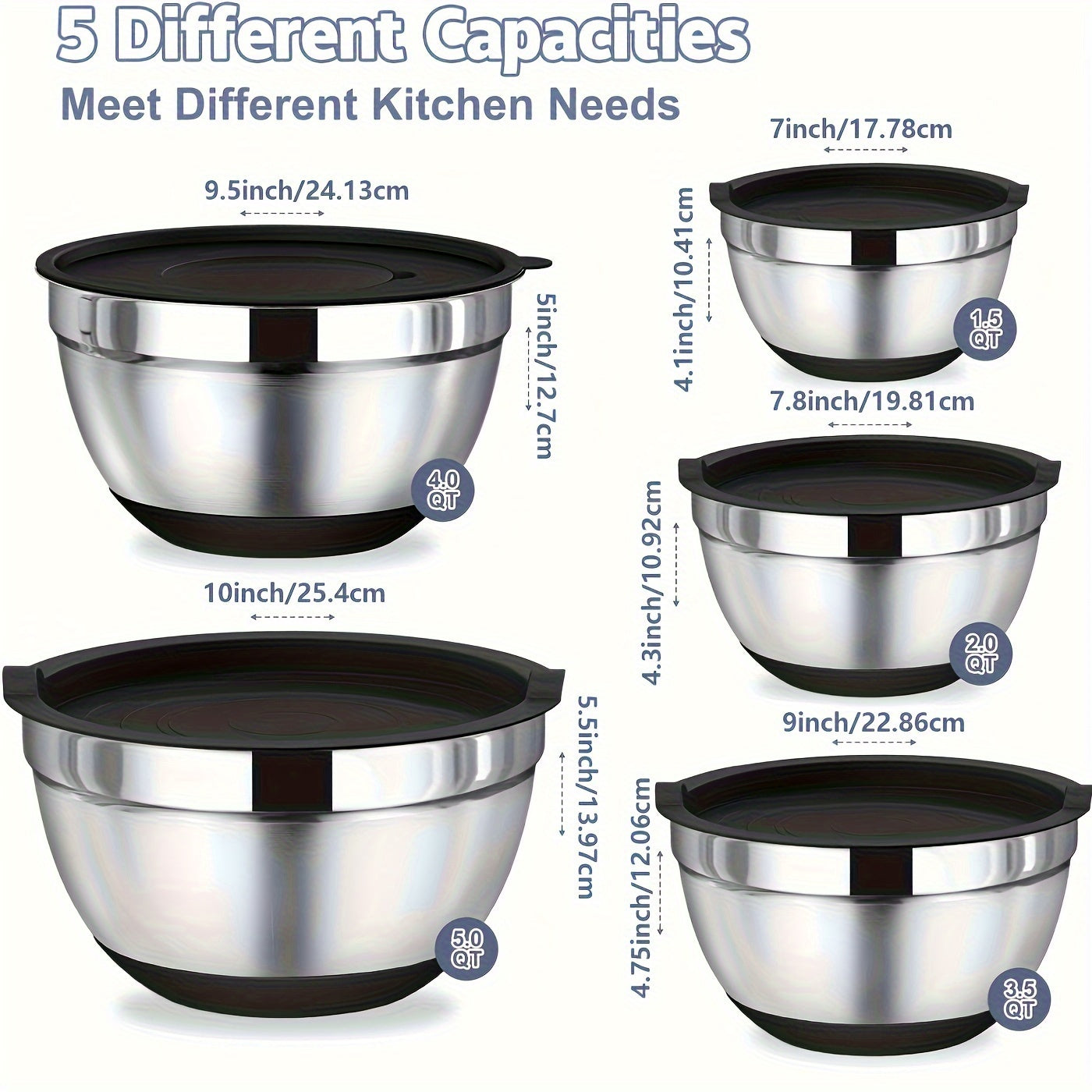 8pcs Stainless Steel Mixing Bowl Set - Includes Airtight Lids and Non-Slip Silicone Base, Perfect for Baking, Serving, Storing, and Kitchen Organization