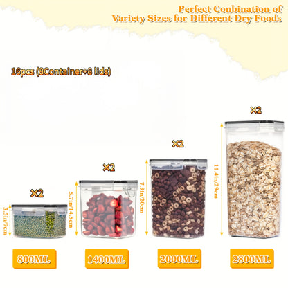 (4/8/15/16lids+4/8/15/16boxes) Plastic Food Airtight Box with Lids, Food Storage Containers, BPA Free, LeakProof, Stackable, for Kitchen, Grain, Nuts, Cereal, Pasta, Organizers And Storage, for Dog Food, Cat Food, with Labels And A Marker, Gifts