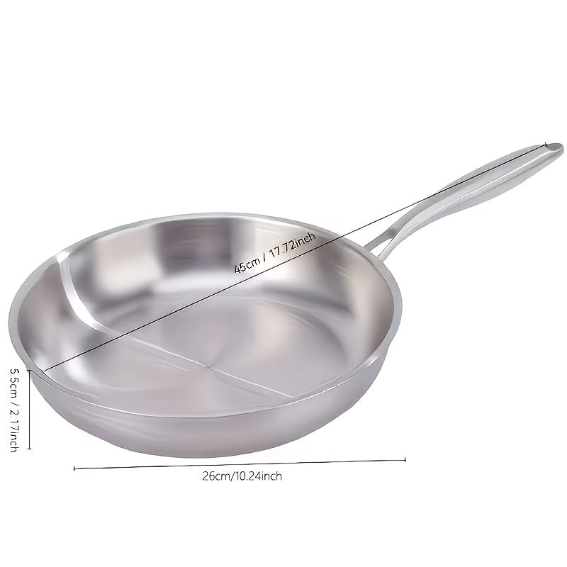 11in Triply Base Stainless Steel Frying Pan | Ergonomic Handle, Induction Compatible, Even Heat Distribution, Professional Restaurant Grade Cookware, 304 Stainless Steel, Dishwasher Safe