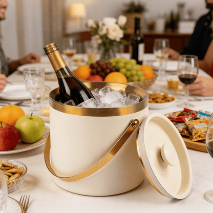 101.44oz Stainless Steel Ice Bucket with Lid, 7.5X7.1In, 43.96oz Large Capacity Insulated Thickened Ice Bucket, Mirror End, 3-Layer Vacuum Insulation, with Ice Spoon & Drainage, for Party, Picnic, Bar, White, Newly Upgraded Ice Bucket