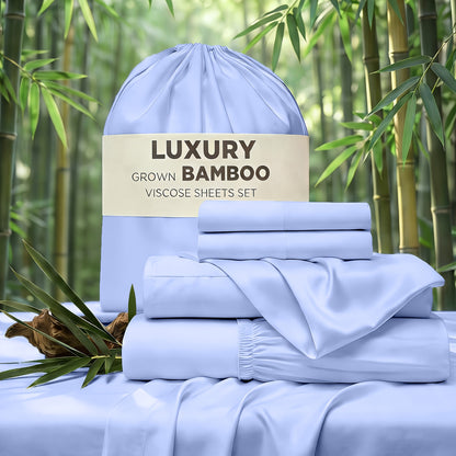 Cooling Sheet & Pillowcase Sets - 4pcs Iconic Collection Bedding -Rayon Derived From Bamboo, Deep Pocket Up to 14" Hotel Luxury, Extra Soft, Cooling Bed Sheets - Wrinkle, Fade, Stain Resistant Suitable for Room Decor Children's Rooms