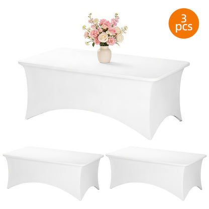 TOMNK 2pcs/ 3pcs Spandex Stretch Tablecloths Rectangular 4ft 6ft 8ft Fitted Table Covers Black White Wrinkle Resistant Table Cloths for Wedding Banquet Trade Shows Bridal Shower Graduation Party Mother's Day Decoration