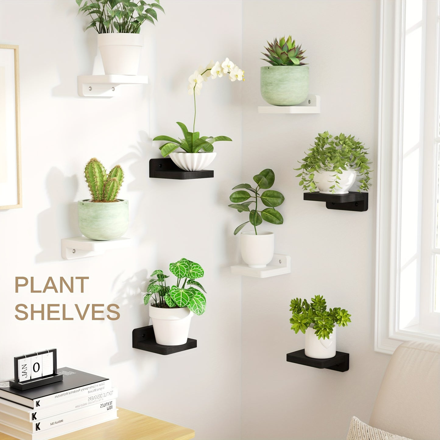 Set of 8 Small Wall-Mounted Wooden Shelves, Each 4 Inches, Ideal for Decoration And Storage, Perfect for Use in Bedrooms, Bathrooms, Kitchens, And Offices (White), Floating Shelves