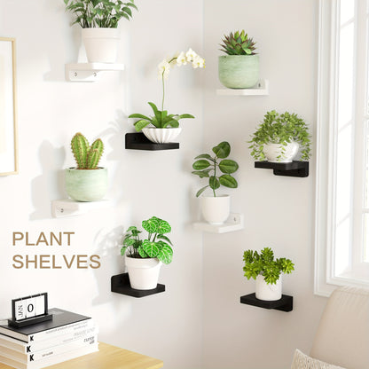 Set of 8 Small Wall-Mounted Wooden Shelves, Each 4 Inches, Ideal for Decoration And Storage, Perfect for Use in Bedrooms, Bathrooms, Kitchens, And Offices (White), Floating Shelves
