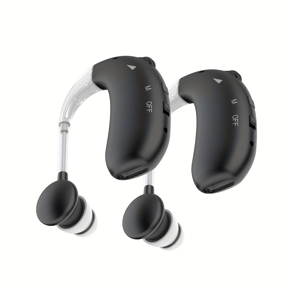 Rechargeable Hearing Aid for Seniors 2-Pack, Intelligent Noise Reduction, Invisible In-Ear Hearing Amplifier with Volume Control, Air Conduction, Black White Gold