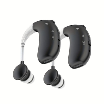 Rechargeable Hearing Aid for Seniors 2-Pack, Intelligent Noise Reduction, Invisible In-Ear Hearing Amplifier with Volume Control, Air Conduction, Black White Gold