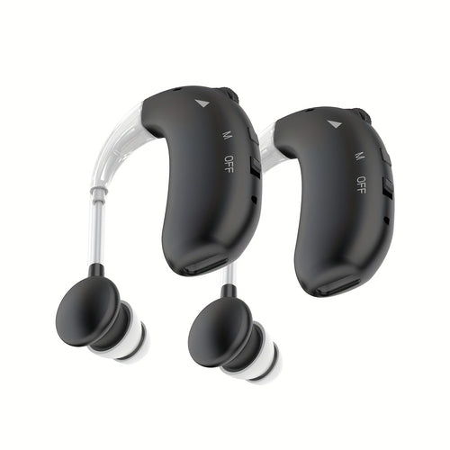 Rechargeable Hearing Aid for Seniors 2-Pack, Intelligent Noise Reduction, Invisible In-Ear Hearing Amplifier with Volume Control, Air Conduction, Black White Gold