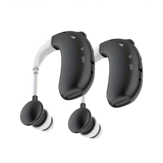 Rechargeable Hearing Aid for Seniors 2-Pack, Intelligent Noise Reduction, Invisible In-Ear Hearing Amplifier with Volume Control, Air Conduction, Black White Gold