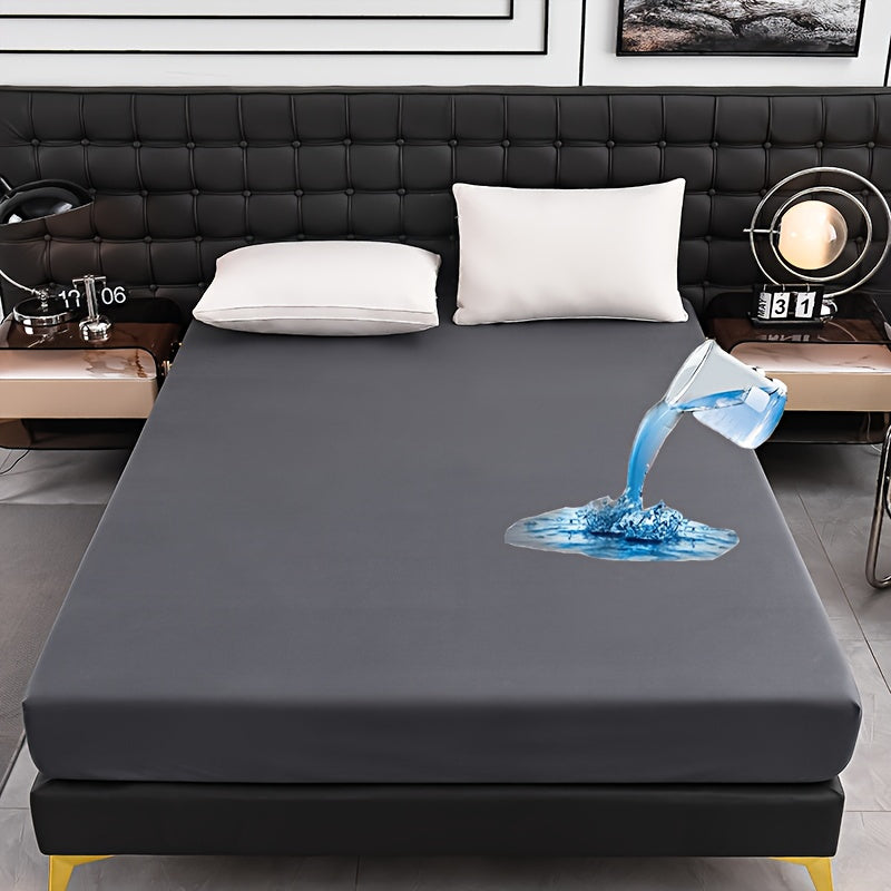 1pc Waterproof Fitted Sheet - Soft, Comfortable, Breathable Solid Color Mattress Cover, Ideal For Bedroom, Guest Room, Machine Washable Polyester Fabric, Breathable Liner, No Print Design, Dorm Room Essentials | Modern Aesthetic | Smooth Texture