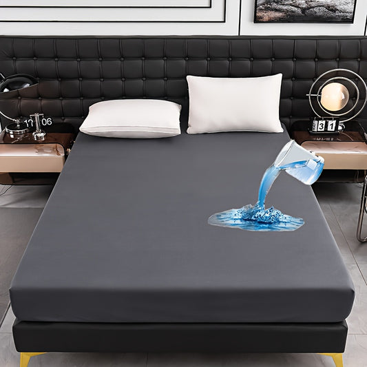 1pc Waterproof Fitted Sheet - Soft, Comfortable, Breathable Solid Color Mattress Cover, Ideal For Bedroom, Guest Room, Machine Washable Polyester Fabric, Breathable Liner, No Print Design, Dorm Room Essentials | Modern Aesthetic | Smooth Texture