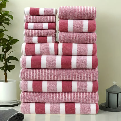 9/15pcs Classic Towel Set, No Hair Loss, Super Absorbent, Super Soft Two-color Striped Interval Bath Towel Combination, Including 2 Large Bath Towels, 2 Large Face Towels, 5 Hand Towels, Bathroom Supplies, And Beach Essentials, Wash Cloths