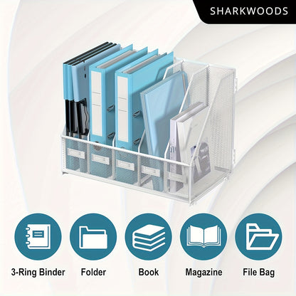 Metal Desk File Organizer 5 Vertical Compartments Magazine Holder Desktop File Rack for Office Home Workspace Document Sorter Letter Tray Paper Storage