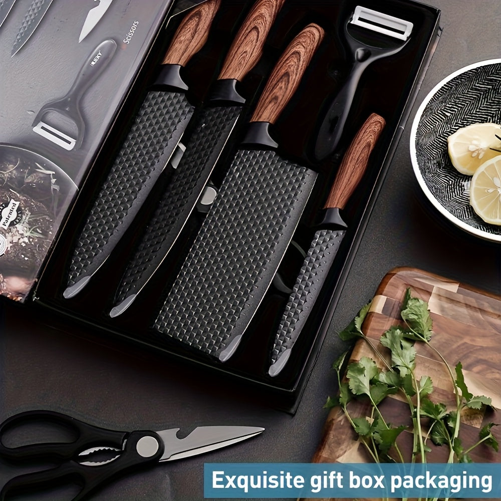 Professional Kitchen Knife Sets, Knife Combinations, Stainless Steel Knife And Scissors Sets, with Wooden Knife Racks, Self-sharpening Chef Knife Sets, Stainless Steel Hammer-textured Knife Sets, Gift Box Knives, Valentine's Day Gifts