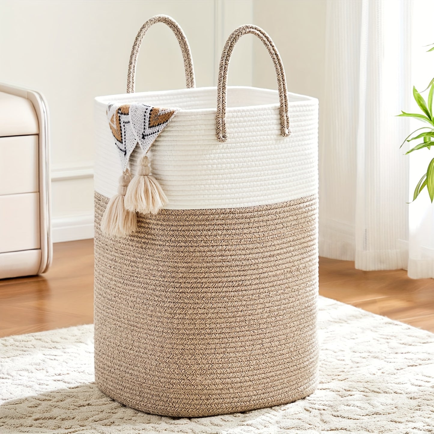 Jumbo Size Cotton Material Laundry Basket, Woven Cotton Rope Laundry Basket, 10.57/ 15.85gal/ 21.13gal/ 26.42gal Multifunctional Storage for Dirty Clothes,, And Blankets In The Bathroom And Living Room, Laundry Storage Baskets, Bins &