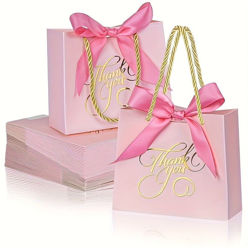 Bulk Set of 50 Small Thank You Bags with Handles, Measuring 5.5 by 2.5 by 4.7 Inches, Ideal for Gifts. These Black Gift Bags Are Perfect for Party Favors at Bridal Showers, Birthday Celebrations, Baby Showers, And Weddings