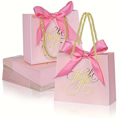 Bulk Set of 50 Small Thank You Bags with Handles, Measuring 5.5 by 2.5 by 4.7 Inches, Ideal for Gifts. These Black Gift Bags Are Perfect for Party Favors at Bridal Showers, Birthday Celebrations, Baby Showers, And Weddings