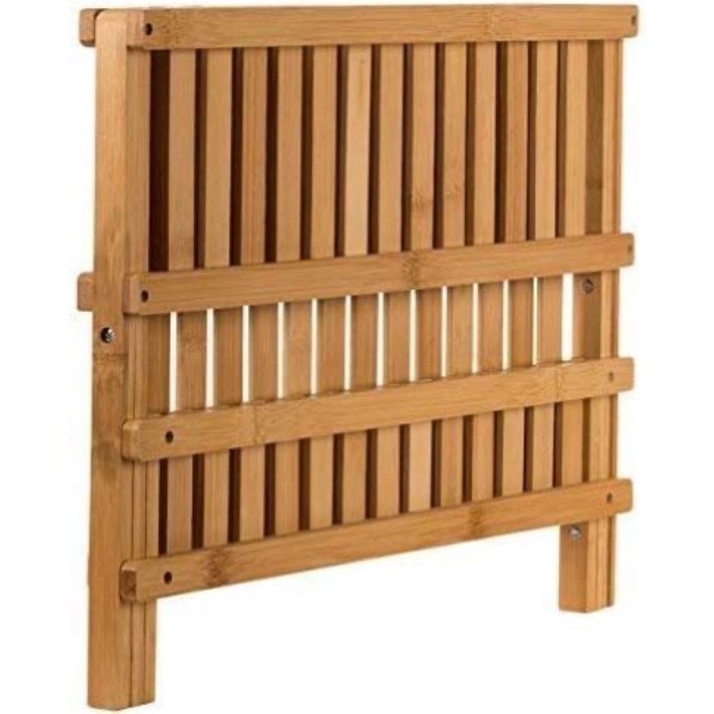 Bamboo Dish Drying Rack 2 Tier – Collapsible Wooden Dish Drainer with 14 Plate Slots, Compact Kitchen Counter Organizer for Dishes, Cups, Knives & Cutting Boards