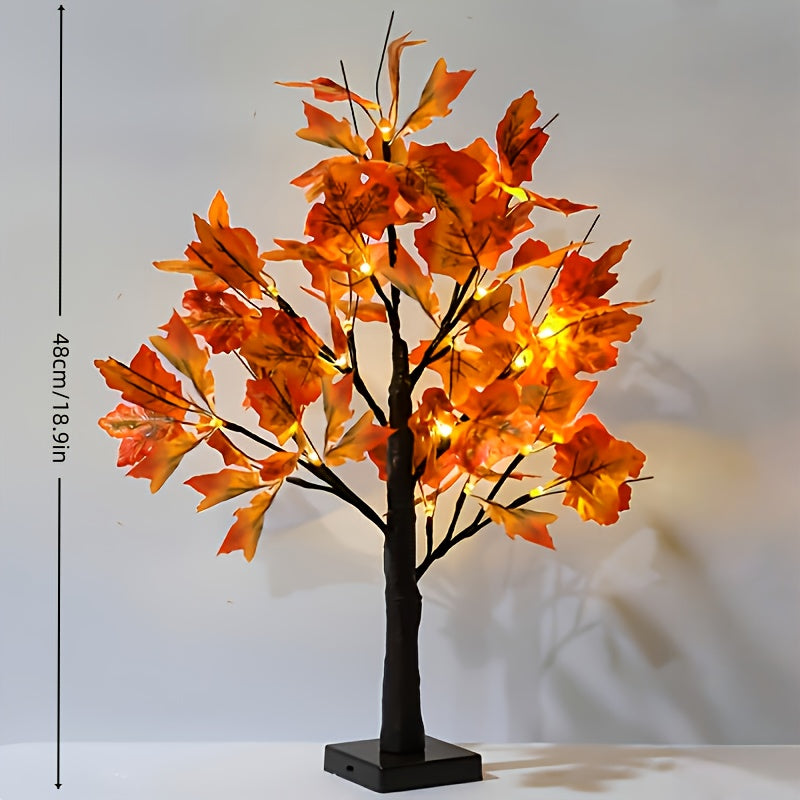 2pcs Light Up Maple Leaf Tree Decor, 24 LEDs, Battery Powered Ins Style Table Lamp, Autumn Ambient Lights, Perfect Desktop Ornaments for Independence Day, Summer, Thanksgiving, Party, Wedding, Home & Bedroom Decor, Holiday Birthday Gifts
