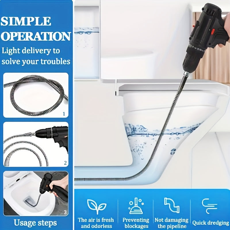 1pc Of 59.06 Inch Flexible Pipe Unclogger - Multifunctional Sink And Toilet Unclogger, Hair And Waste Removal Expert, Bathroom And Kitchen Drain Cleaner, Pipe Snake Accessory - Easy to Use, Durable, Space Saving Design