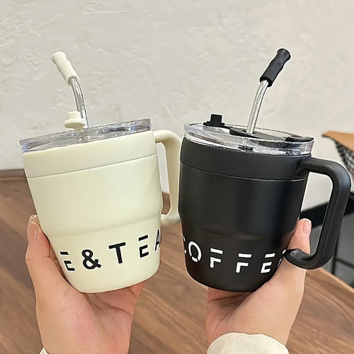 16oz/480ml Insulated Stainless Steel Coffee with Straw & Lid - Double-Wall Vacuum, BPA-Free Reusable Mug, Cup Suitable for Hot/ Drinks, Camping, Office, Home - Perfect Gift for Christmas, Graduation, Halloween, Thanksgiving