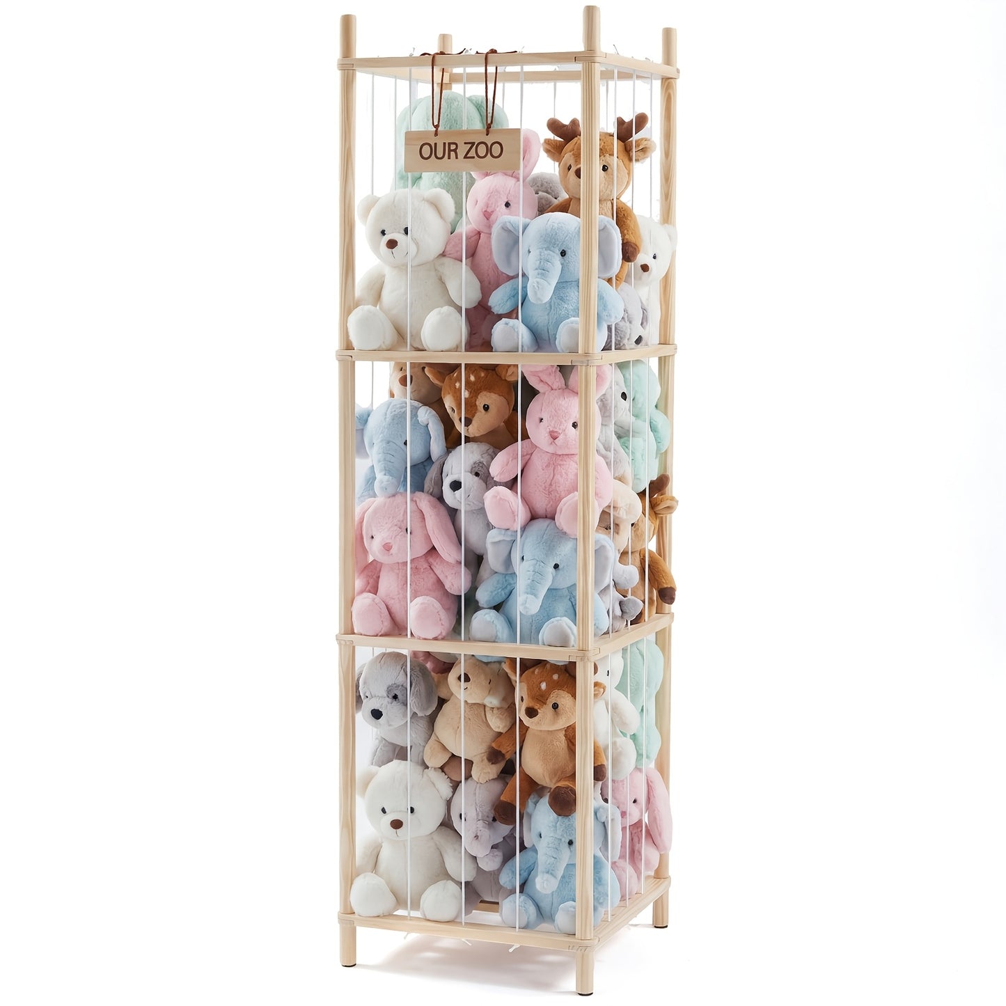 Large Stuffed Animal Storage Organizer for Kids, Wooden Storage Holder, Space Saving Zoo for Playroom, Bedroom, Nursery & Kids Room