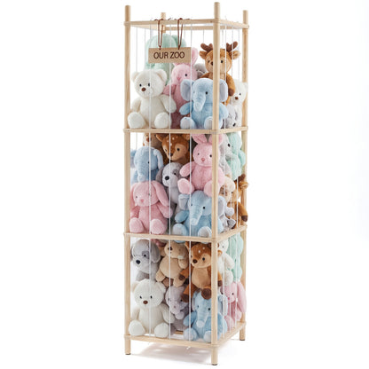 Large Stuffed Animal Storage Organizer for Kids, Wooden Storage Holder, Space Saving Zoo for Playroom, Bedroom, Nursery & Kids Room