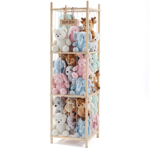 Large Stuffed Animal Storage Organizer for Kids, Wooden Storage Holder, Space Saving Zoo for Playroom, Bedroom, Nursery & Kids Room