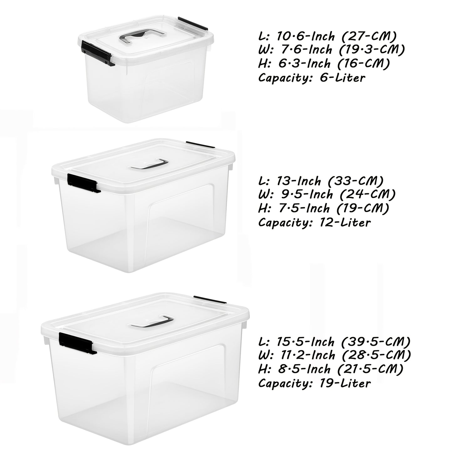 6-Liter Clear Storage Bins with Lids/Handle, 6-Pack Plastic Stackable Container with Latch
