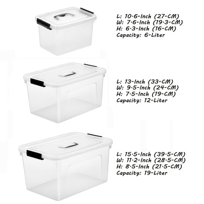 6-Liter Clear Storage Bins with Lids/Handle, 6-Pack Plastic Stackable Container with Latch