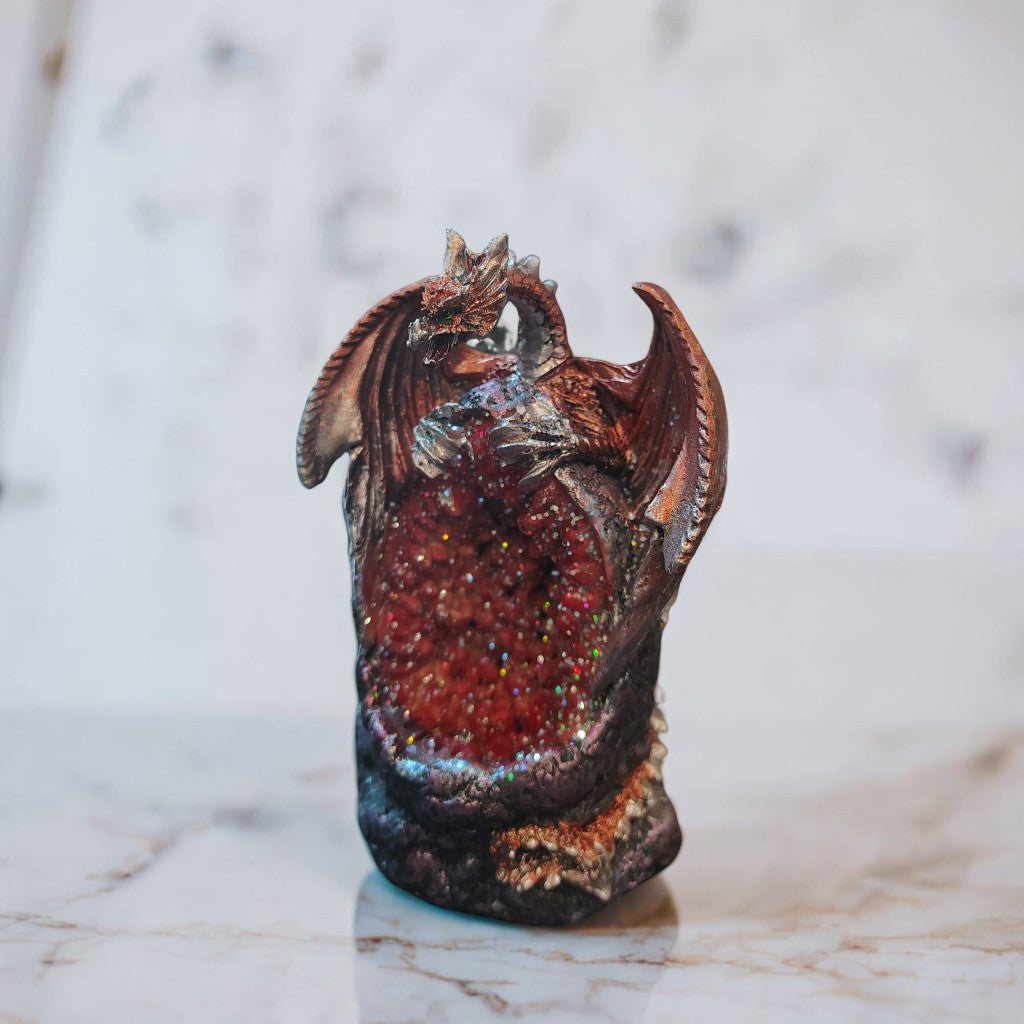 4" H Dragon Guarding Faux Crystal Cave Figurine Statue Home/Room Decor and Perfect Gift Ideas for House Warming, Holidays and Birthdays Great Collectible Addition
