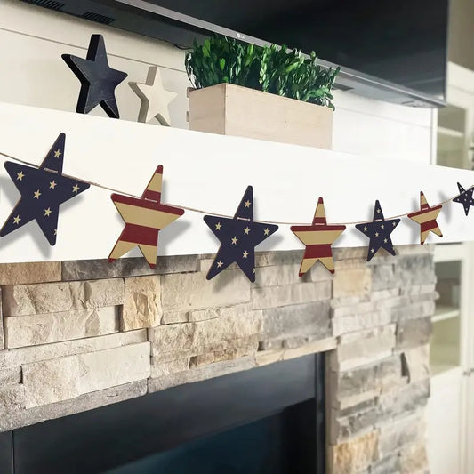 4th Of July Patriotic Wooden Wreath - Red, White And Blue Rustic Flags, Independence Day, Memorial Day Decor And Labor Day Celebrations - Lovely Fireplace Mantle/Wall Decorations, Independence Day Decorations