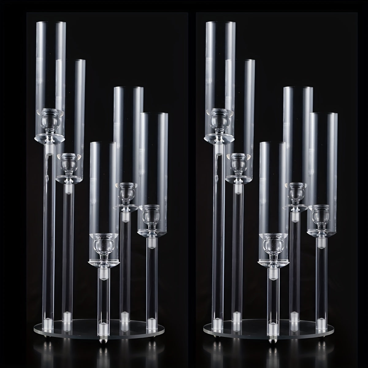 Clear Candelabra 5Arm Candlestick Candle Holder Acrylic, Taper Candle Holders For Wedding Centerpiece Dining Table Party Anniversary Decor