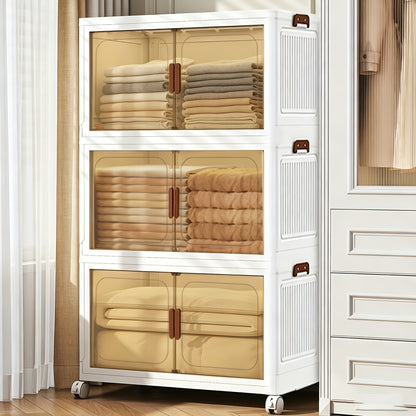 1/2/3/4/5-Layer Extra Large Storage Cabinet, Multi-Layer Foldable Storage Box with Door, Stackable Storage Cabinet for Shoes, Sundries, Books, Clothes, Home Storage Organizer for Closet, Wardrobe, Bedroom, Bathroom, Office, Kitchen