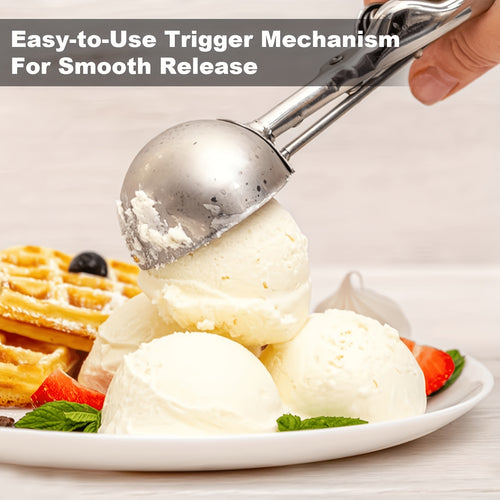 3pcs Stainless Steel Ice Cream Spoons, Triggered Ice Cream Scoop, Cookie Scoop, Portable Fruit Scoop, Watermelon Scoop, Ice Cream Tool, Suitable for DIY Ice Cream, Fruits, Cookie Dough, Used In Ice Cream Shops And Dessert Restaurants