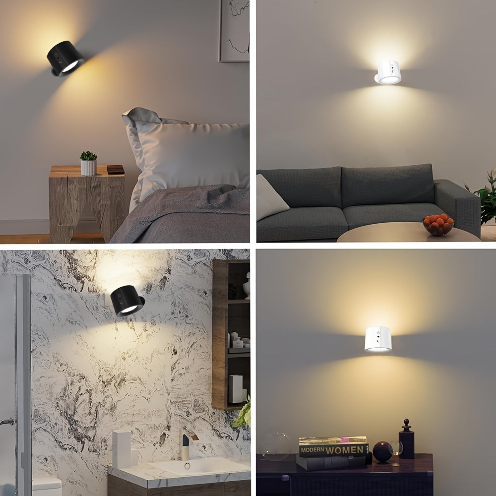 USB Rechargeable LED Wall Light 2 Pack – 360° Rotating Magnetic Ball Touch Control Reading Lamp with 3 Color Temps – Wireless Wall Mounted or Desktop Light for Bedroom Living Room