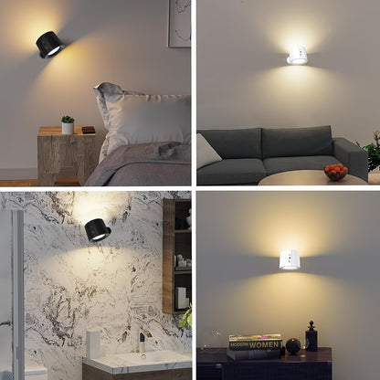USB Rechargeable LED Wall Light 2 Pack – 360° Rotating Magnetic Ball Touch Control Reading Lamp with 3 Color Temps – Wireless Wall Mounted or Desktop Light for Bedroom Living Room