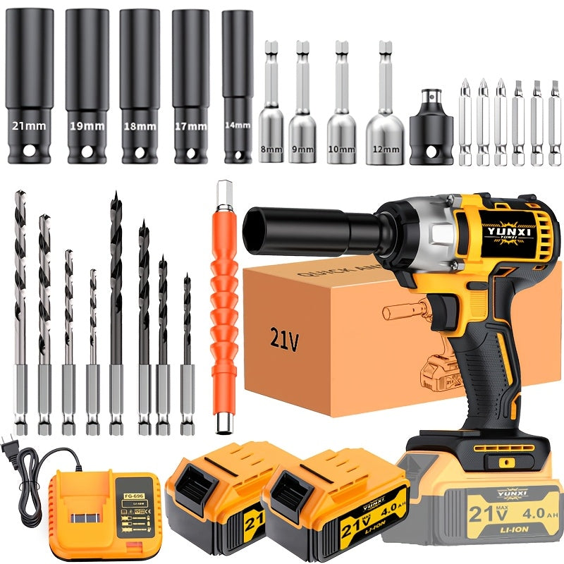 21V Brushless Electric Impact Wrench, Optional, Multifunctional Wrench, Can Tighten Screws, Cordless Lithium Drill, Lithium Battery Wrench, Quick Charger, Perfect for Home And Car Use, Holiday Gift, Ideal Gift for Men, Husbands, And Fathers