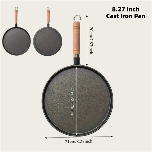 3 Sizes Cast Iron Skillet with Handle, 8.27/ 9.45/ 10.63 Inch Flat Pan for Pancakes, Ideal for Eggs and Crepes, Durable and Non-Stick Cookware for Induction, Gas, Campfire, Ideal for Breakfast, Grilling, Camping, Outdoor Cooking