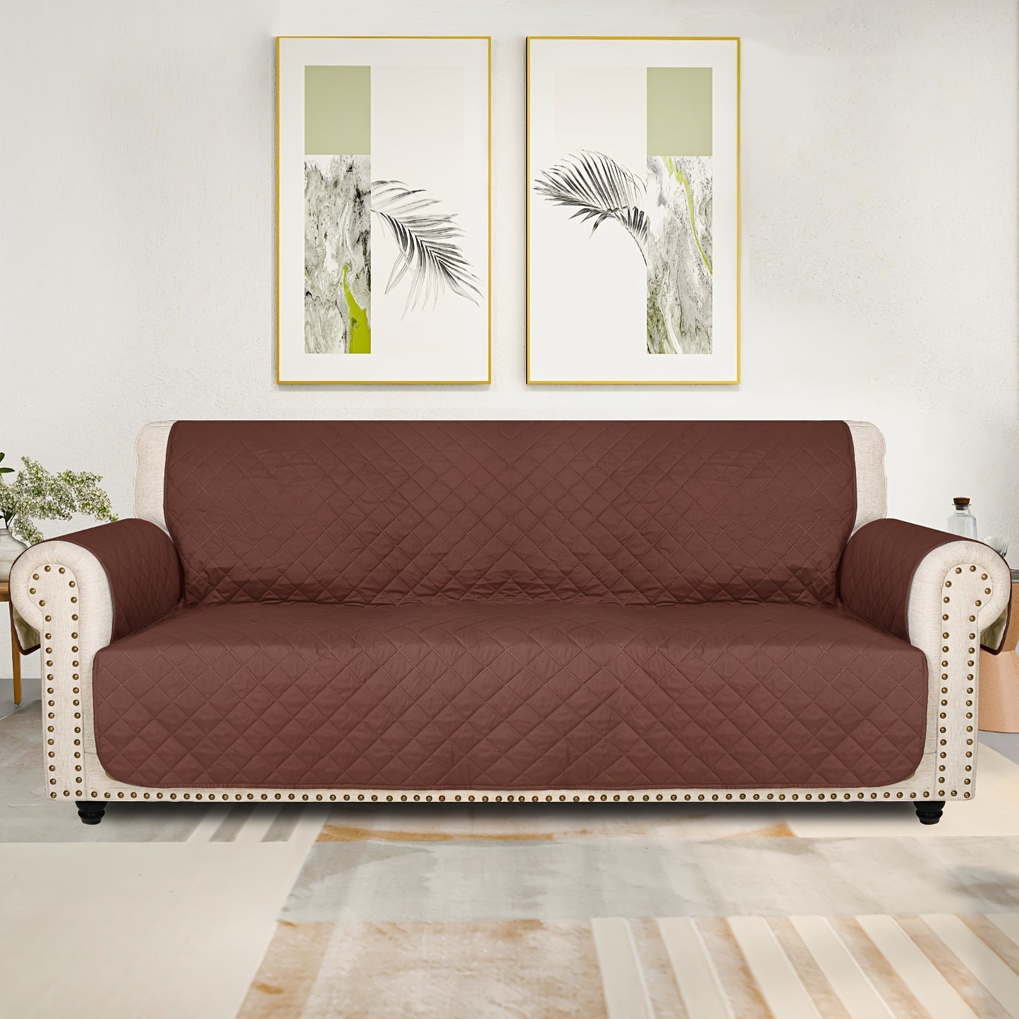 Universal Fit Sofa Slipcover Protector , Washable, Recliner & Loveseat Compatible, Elastic Strap, Pet-Friendly, Easy-On Design For 3, 4 Seater Sofas In Living Room.