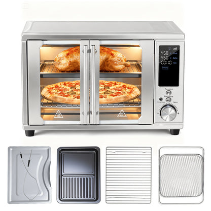 29.6QT XL Air Fryer Oven with Smart Probe, 12-in-1 Digital Toaster Oven Combo for Large Family, Stainless Steel Countertop Oven, Includes 7 Accessories & Rotisserie, 450°F Rapid Heat for Baking & Roasting