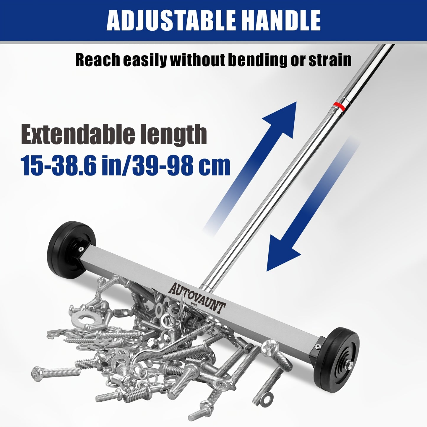 AUTOVAUNT 17-Inch Rolling Magnetic Sweeper with Wheels Pick Up Tools | Telescoping Adjustable Handle 15" to 38" Father's Day Gift for Dad Husband 8.8-Pound Capacity Heavy-Duty Magnet to Pick Up Screws Nails Gaskets Nut, Ect. Father's Day Gift for Dad