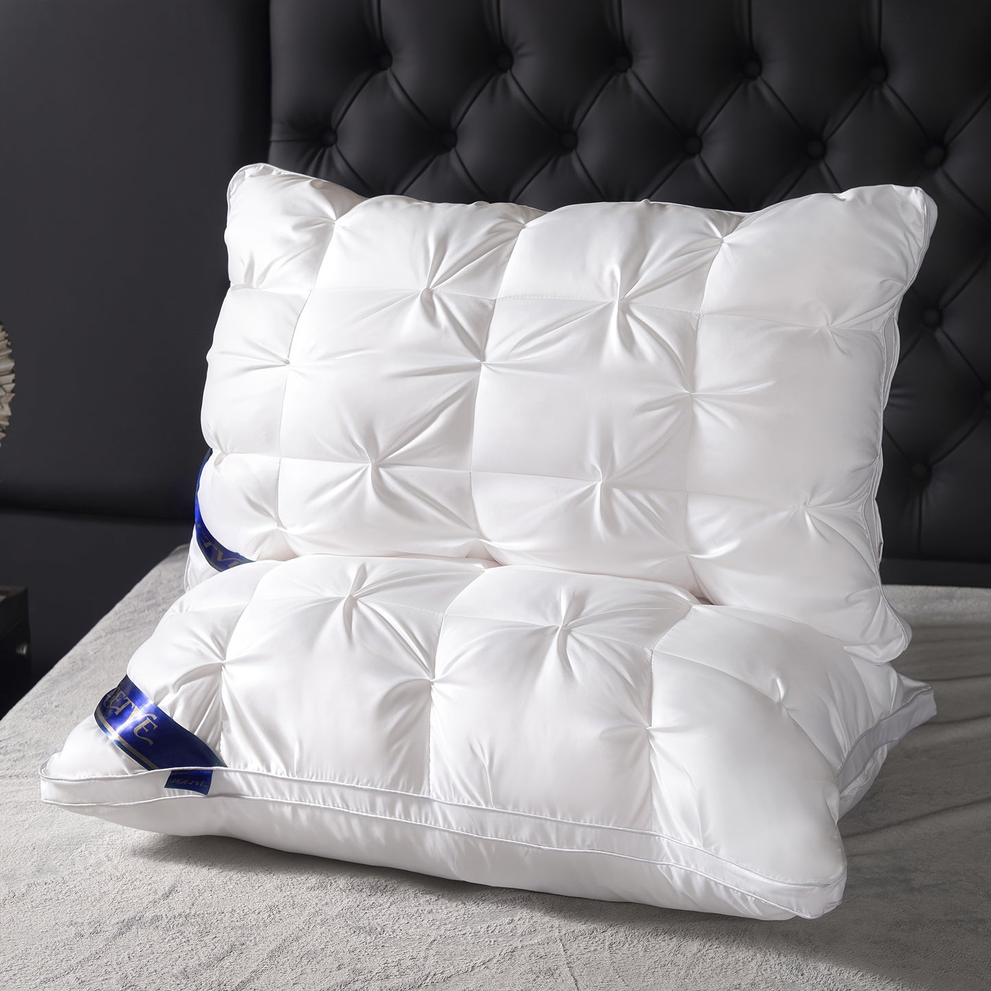 Luxury Hotel Pillows 2PCS, Cool Breathable Pillow Insert, Fluffy Resilient Neck Support, Soft Comfortable Sleeping Pillow, Queen King Size, White Black Navy Pink Gray Brown
