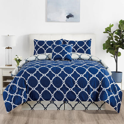 Lux Decor 5 Pieces Comforter Set - Reversible Duvet Insert - Quilted Comforter Smooth, Breathable & Machine Washable, Soft and Comfortable Bedding, Down Alternative Comforter Included 2 Pillow Shams, Bed Skirt, & Cushion - All Season Gift Choice